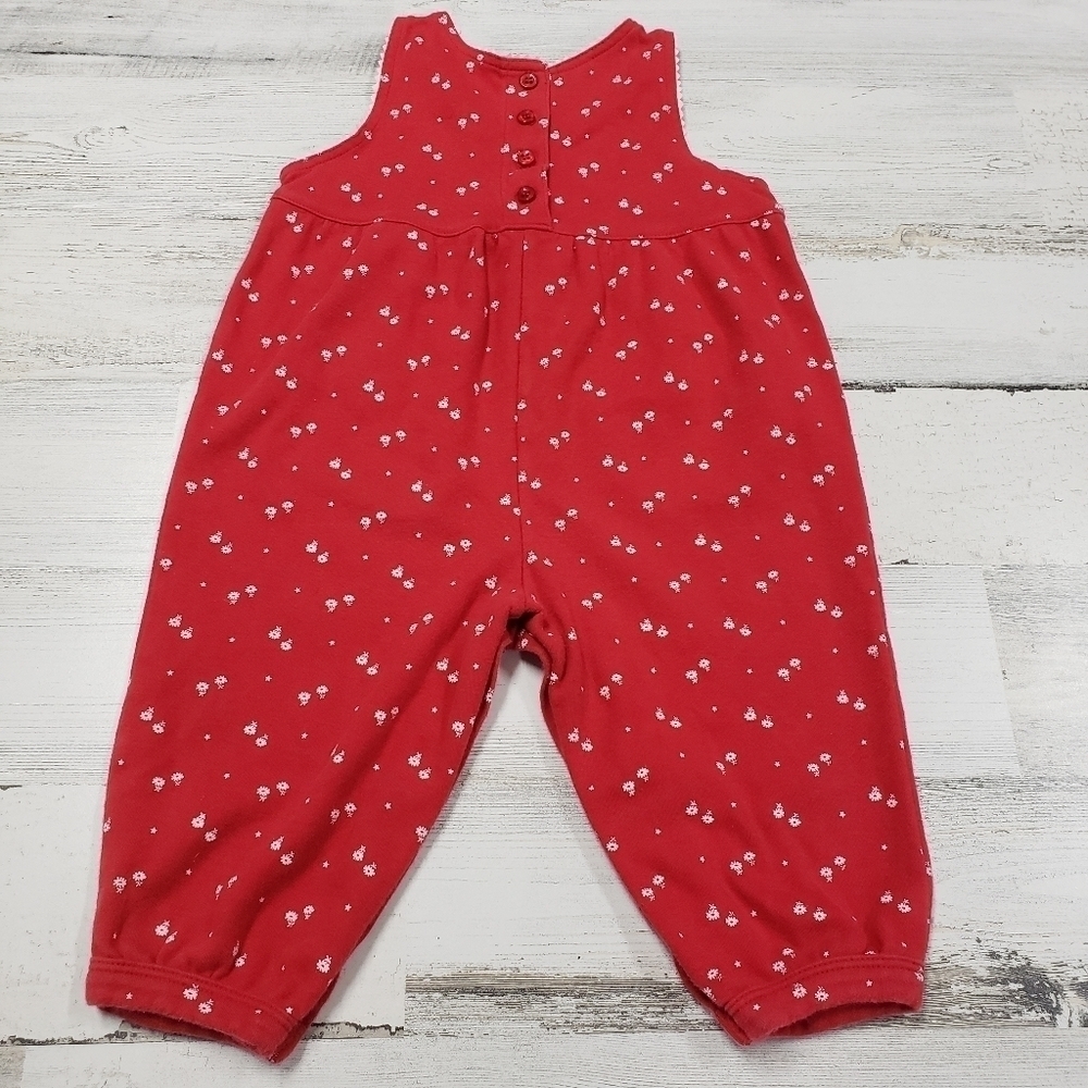 Cotton Baby Girls Red White Floral Overalls Size 12m - Picture 2 of 6